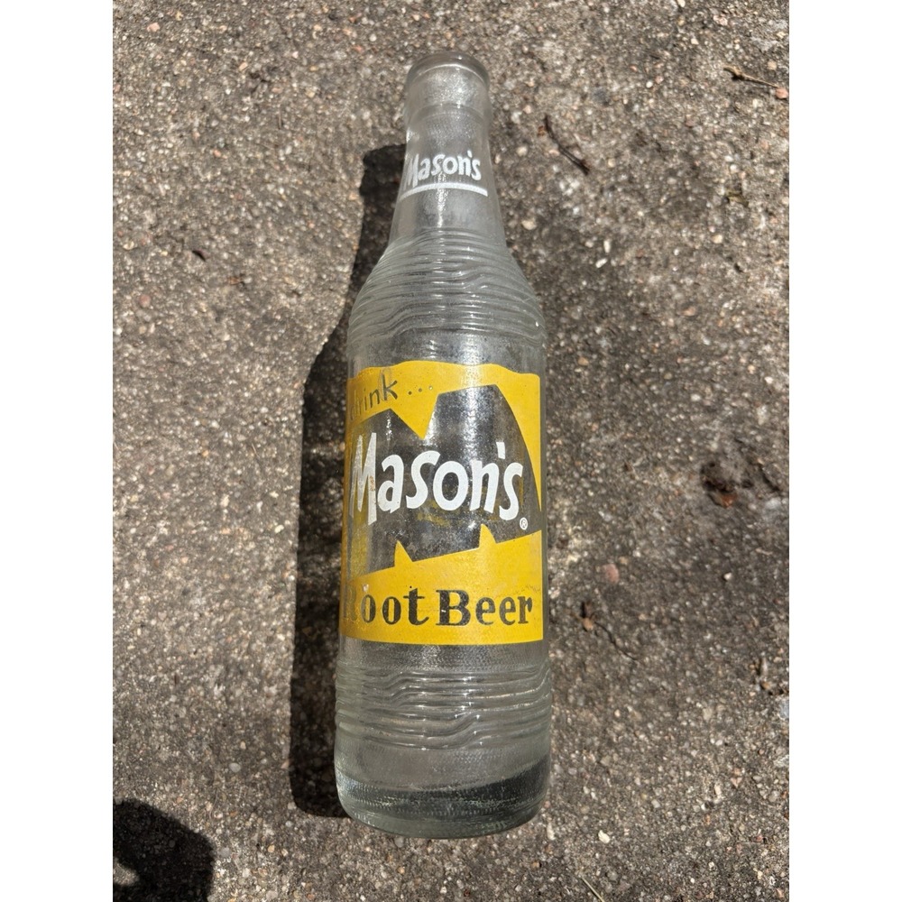 Masons Vintage Glass Root Beer Bottle Chicago IL Retro Clear Yellow